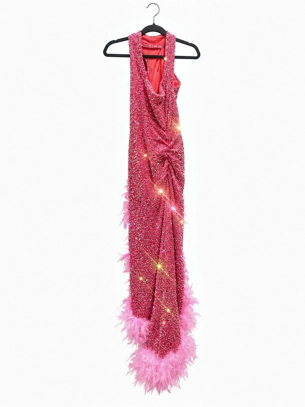 Pink Feather Trim Maxi Dress vintage